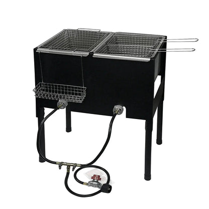 Barton 17QT High-Pressure Triple Basket Deep Fryer Double Burner Propane Station - Get it from Bo