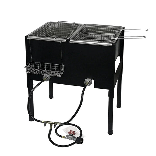 Barton 17QT High-Pressure Triple Basket Deep Fryer Double Burner Propane Station - Get it from Bo