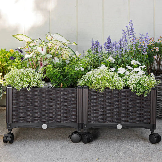 Barton 2 Pieces Rolling Garden Bed Brown Plastic w/Self-Watering Design Outdoor - Get it from Bo