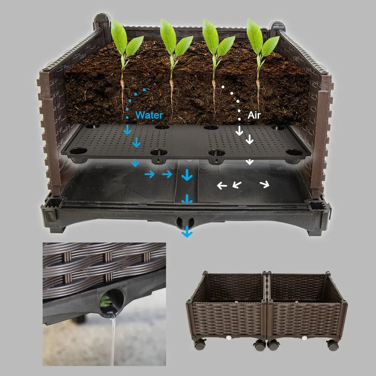 Barton 2 Pieces Rolling Garden Bed Brown Plastic w/Self-Watering Design Outdoor - Get it from Bo
