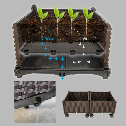 Barton 2 Pieces Rolling Garden Bed Brown Plastic w/Self-Watering Design Outdoor - Get it from Bo