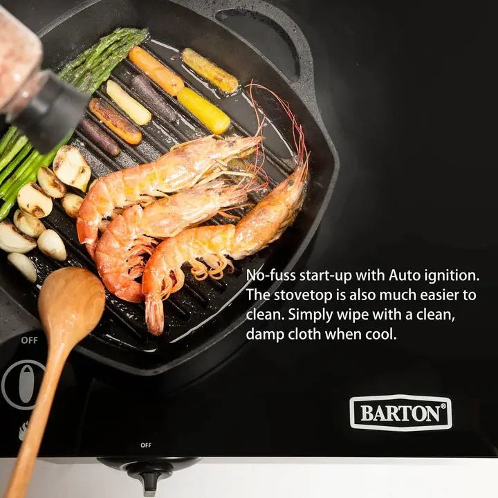 Barton 30,000 BTU Dual Burner Stove with Auto Ignition Glass Top Stove - Get it from Bo