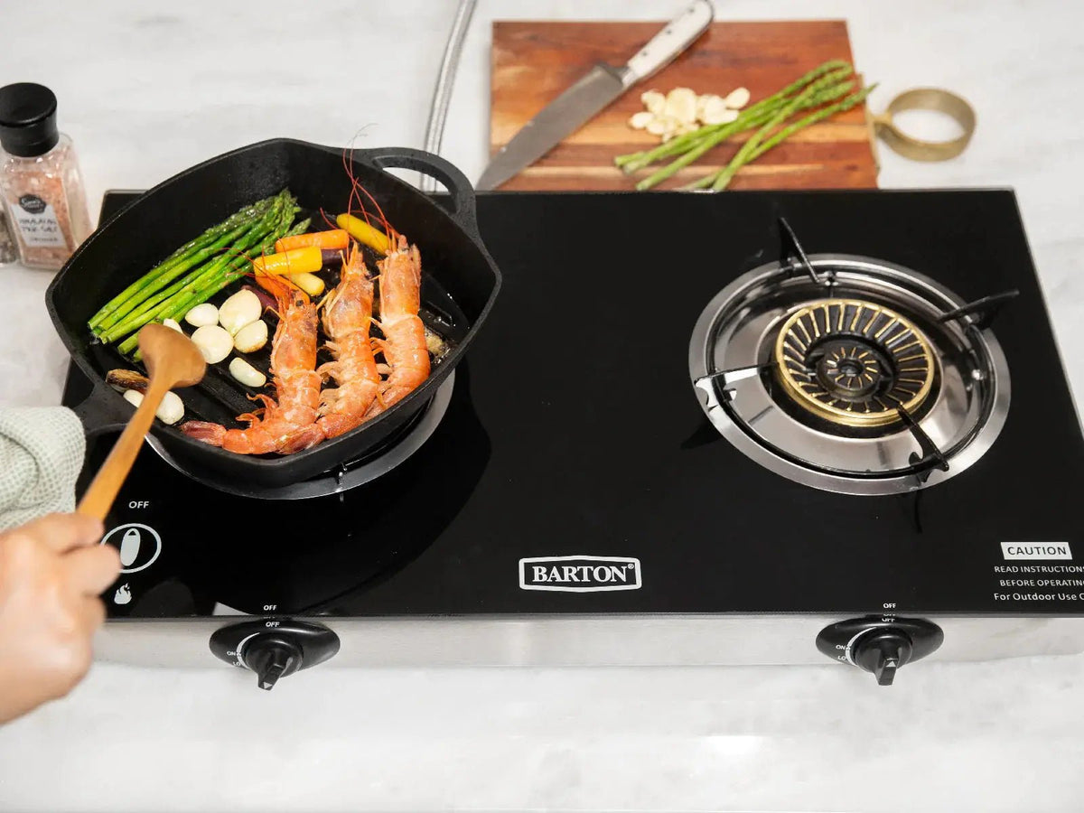 Barton 30,000 BTU Dual Burner Stove with Auto Ignition Glass Top Stove - Get it from Bo