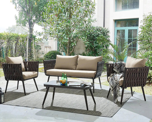 Barton 4 Piece Bistro Sofa Set w/Cushions Coffee Table Outdoor Patio Wicker - Get it from Bo