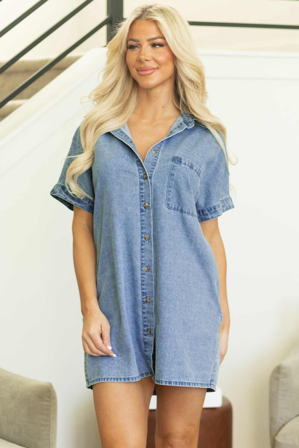 Rivka Pocketed Button up Denim Tunic Dress