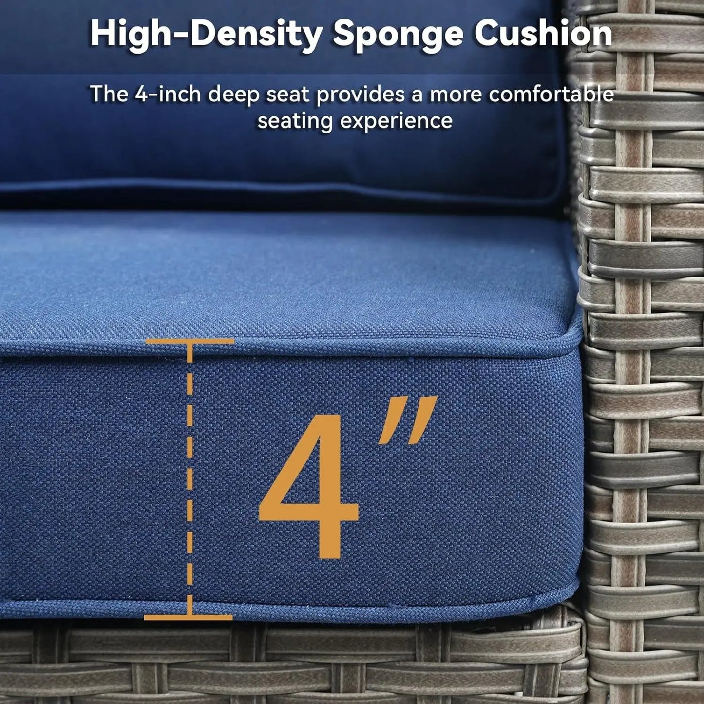 Outdoor Patio Furniture Set-5 Pieces All-Weather Wicker Outdoor Furniture with Swivel Patio Chairs Outdoor Patio Conversation Sets for Garden Porch Deck Grey/Blue-3