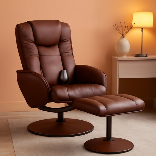 Electric Massage Recliner With Ottoman Footrest Brown ShipItFurniture