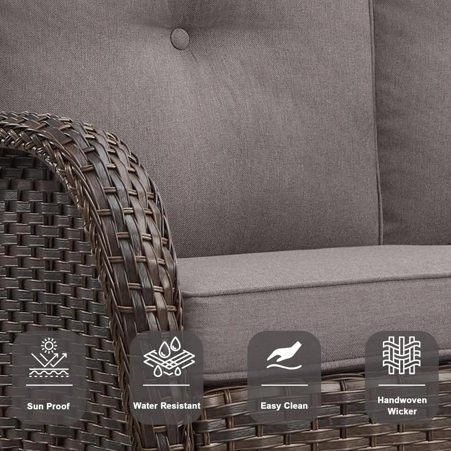 6 Piece Patio Conversation Sets - Wicker Patio Furniture Sets with Outdoor Swivel Rocker Chairs Outdoor Couch Perfect for Deck Patio Backyard, Brown Wicker Grey Cushion-4