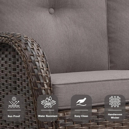 6 Piece Patio Conversation Sets - Wicker Patio Furniture Sets with Outdoor Swivel Rocker Chairs Outdoor Couch Perfect for Deck Patio Backyard, Brown Wicker Grey Cushion-4