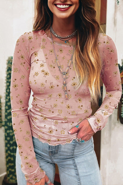Amber Vintage Floral Mesh Long Sleeve Top