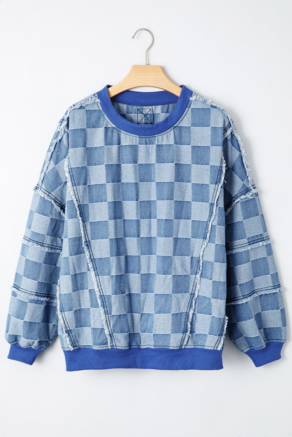 Jessica Checkerboard Oversized Denim Pullover