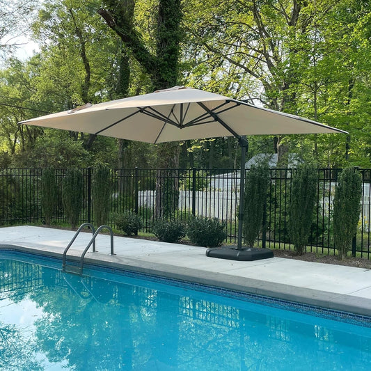 9' X 11.5' Patio Umbrella Outdoor Cantilever Rectangle Umbrella Aluminum Offset Umbrella with 360-Degree Rotation for Garden Deck Pool Patio, Beige ShipItFurniture
