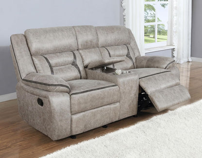 Taupe Recliner Loveseat With Center Console Manual Recline ShipItFurniture