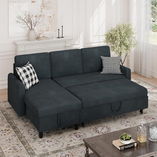 Dark Gray Convertible Sectional Sofa Bed Storage Drawer ShipItFurniture