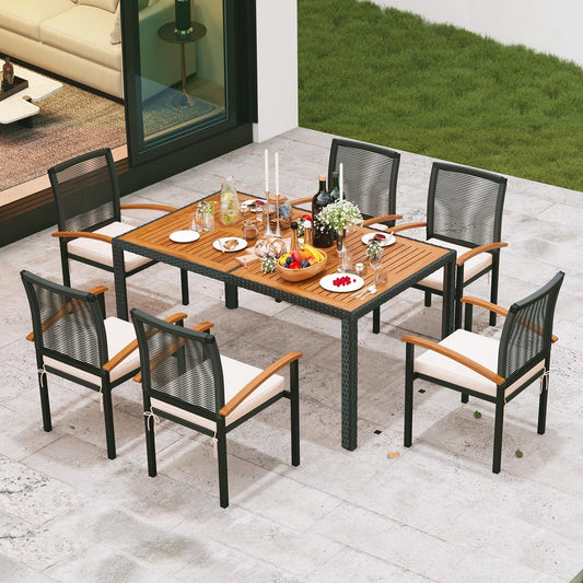 AERBUSKE 7 Pieces Outdoor Table and Chairs Set Outdoor Patio Furniture Set Wicker Patio Dining Sets for 6 Patio Table and Chairs Set Outdoor Furniture Set for Garden Yard Porch Poolside ShipItFurniture