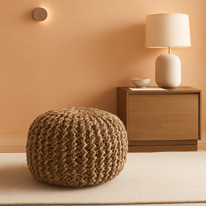 Natural Jute Braided Pouf Ottoman 14 Inch Footrest ShipItFurniture