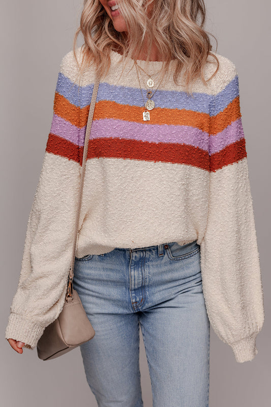Ayla Striped Color Block Loose Sleeve Chic Sweater Threaded Pear
