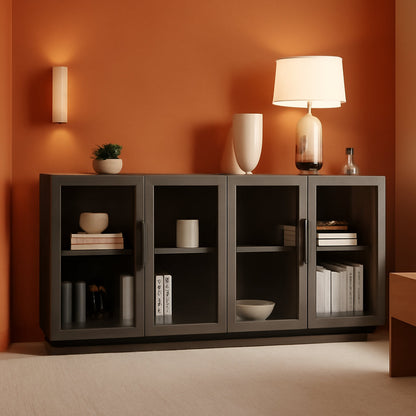 Grey Glass Doors Buffet Cabinet For Dining Room And Living Room ShipItFurniture