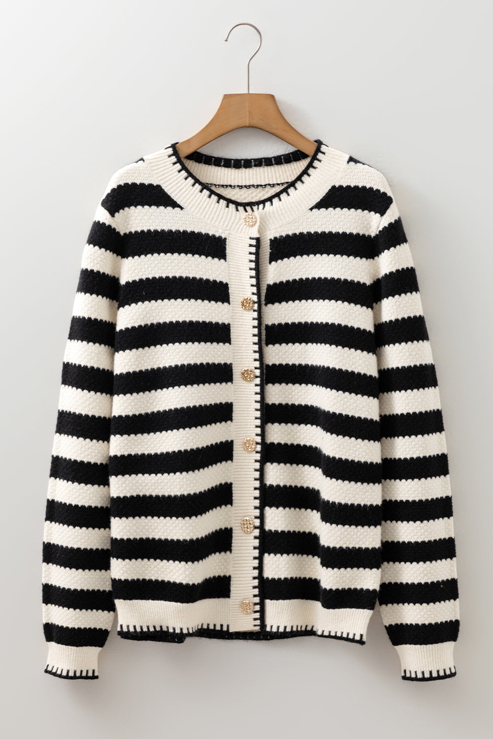 Rylee Stripe Button Cardigan Sweater Threaded Pear