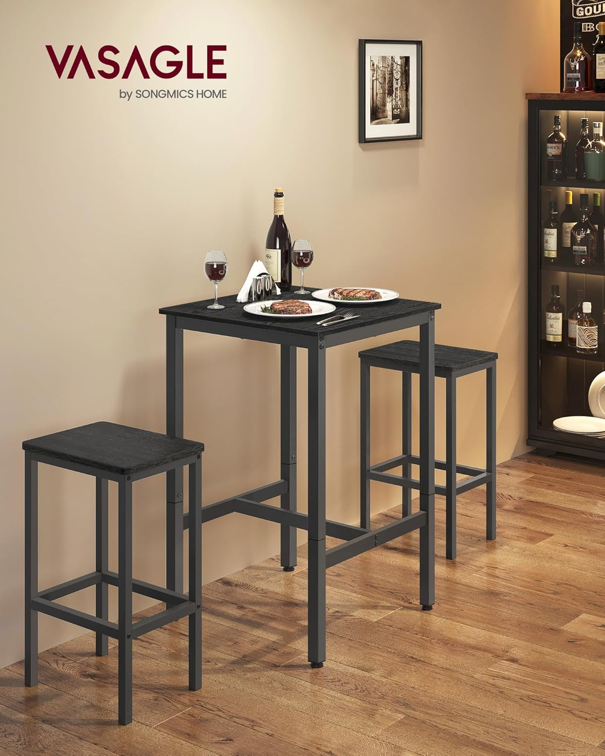 Bar Table 23.6Inch Ebony Black Industrial Grade Durable ShipItFurniture