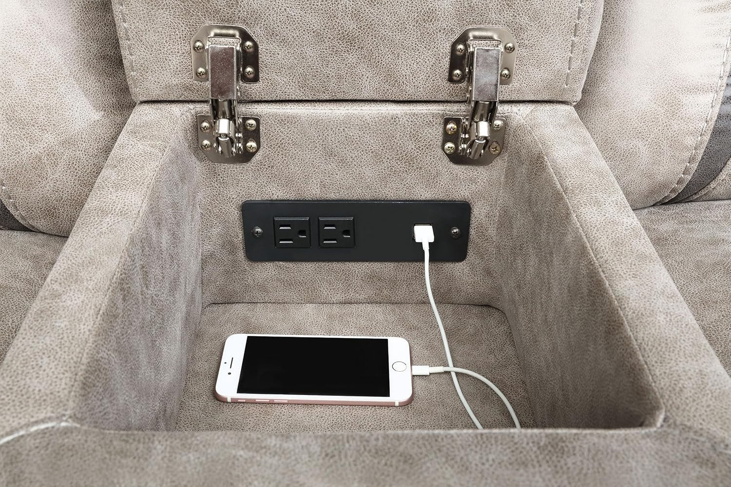 Taupe Recliner Loveseat With Center Console Manual Recline ShipItFurniture