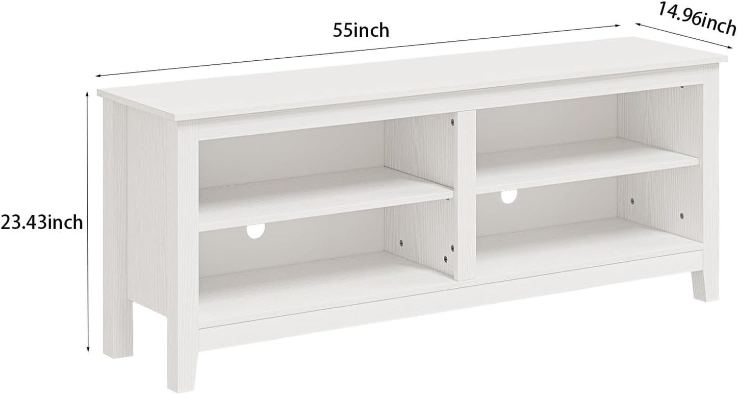 White Four Cubby TV Stand For 60 Inch TV With Open Storage