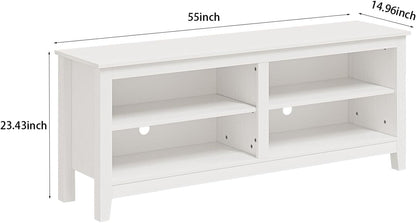 White Four Cubby TV Stand For 60 Inch TV With Open Storage