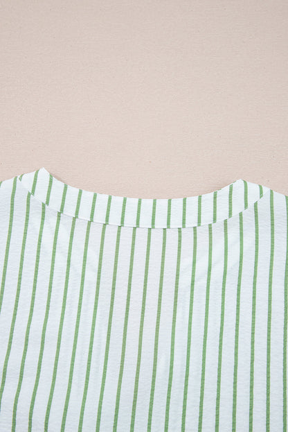 Ashley Stripe Flower Puff Sleeve V Neck Babydoll Blouse