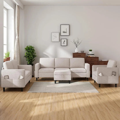 Beige 6 Seater Sectional Sofa With Movable Ottoman - Get it from Bo