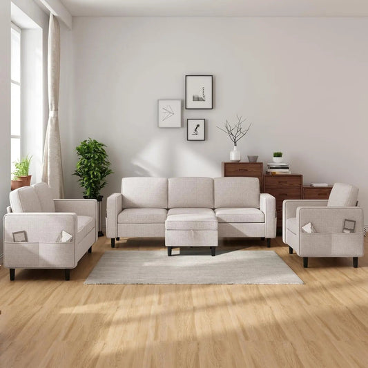 Beige 6 Seater Sectional Sofa With Movable Ottoman - Get it from Bo