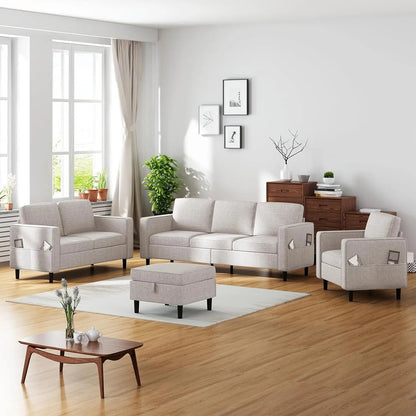 Beige 6 Seater Sectional Sofa With Movable Ottoman - Get it from Bo