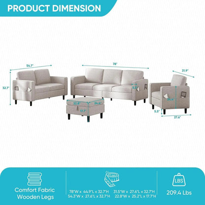 Beige 6 Seater Sectional Sofa With Movable Ottoman - Get it from Bo