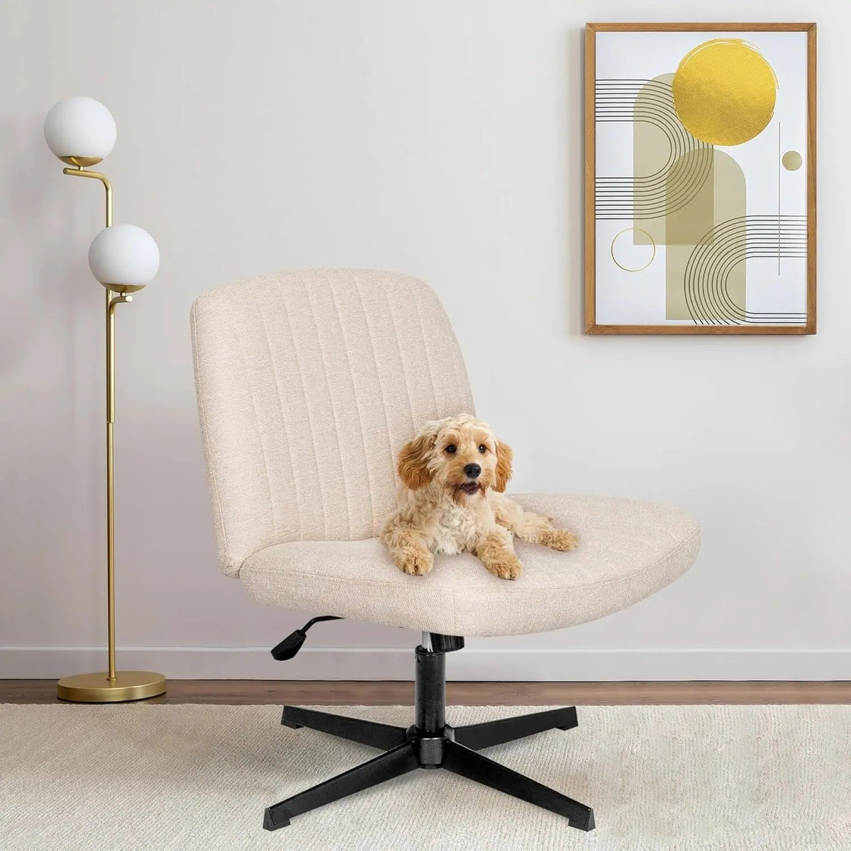 Beige Height Adjustable Swivel Office Desk Chair For Home Office - Get it from Bo