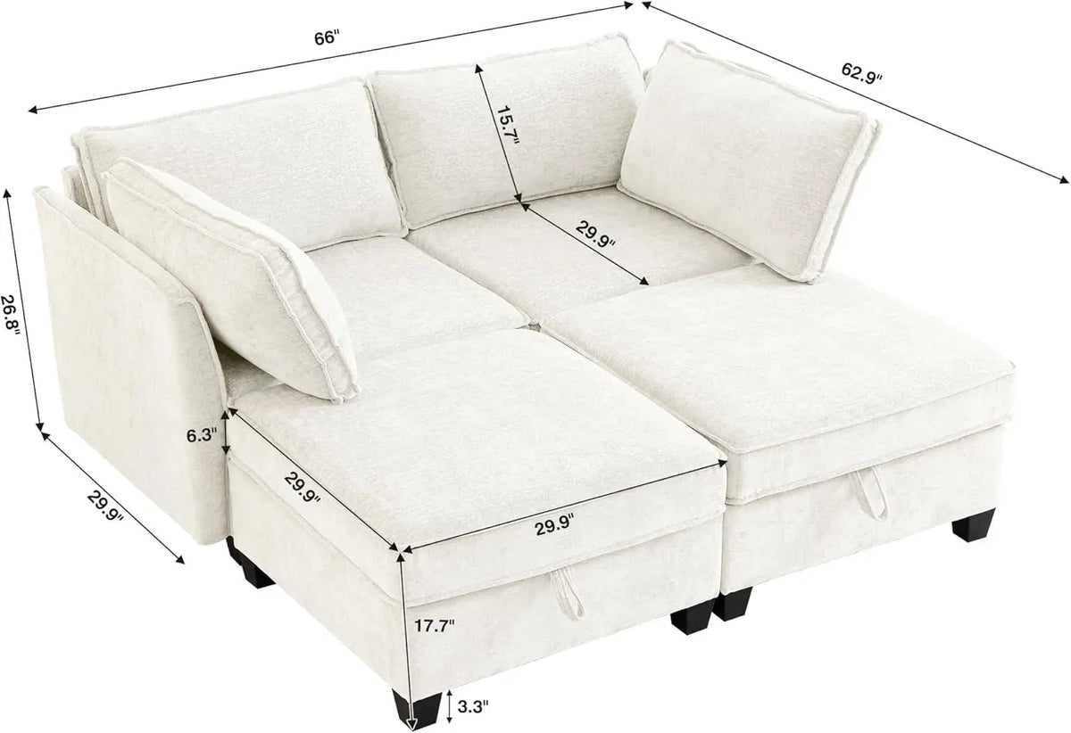 Beige Modular Sectional Sofa Featuring Sleeper Storage - Get it from Bo