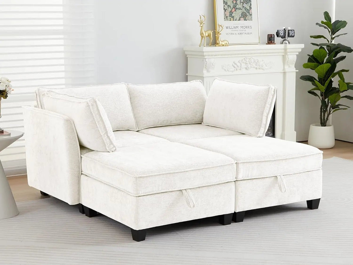 Beige Modular Sectional Sofa Featuring Sleeper Storage - Get it from Bo