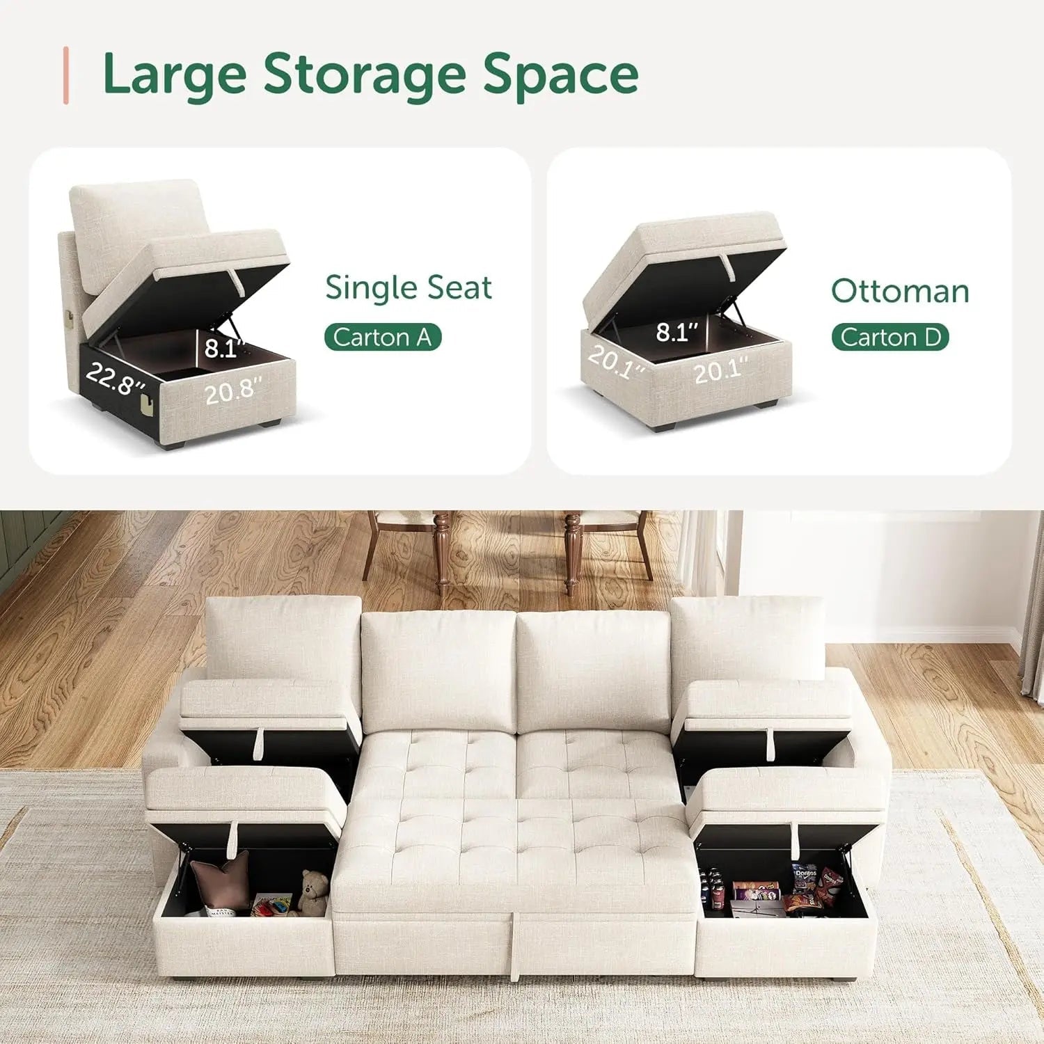 Beige Modular Sleeper Sectional Couch With Storage - Get it from Bo