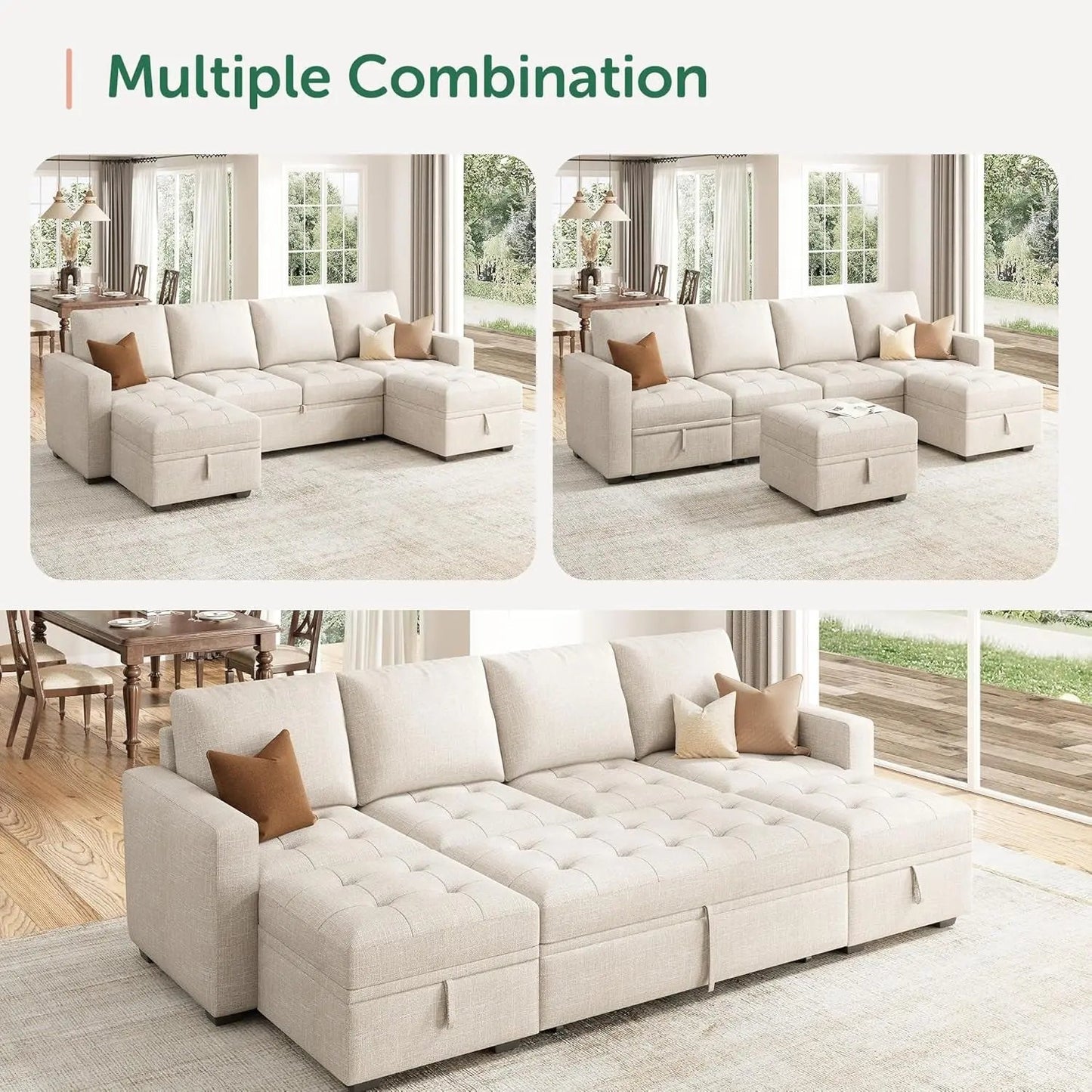 Beige Modular Sleeper Sectional Couch With Storage - Get it from Bo