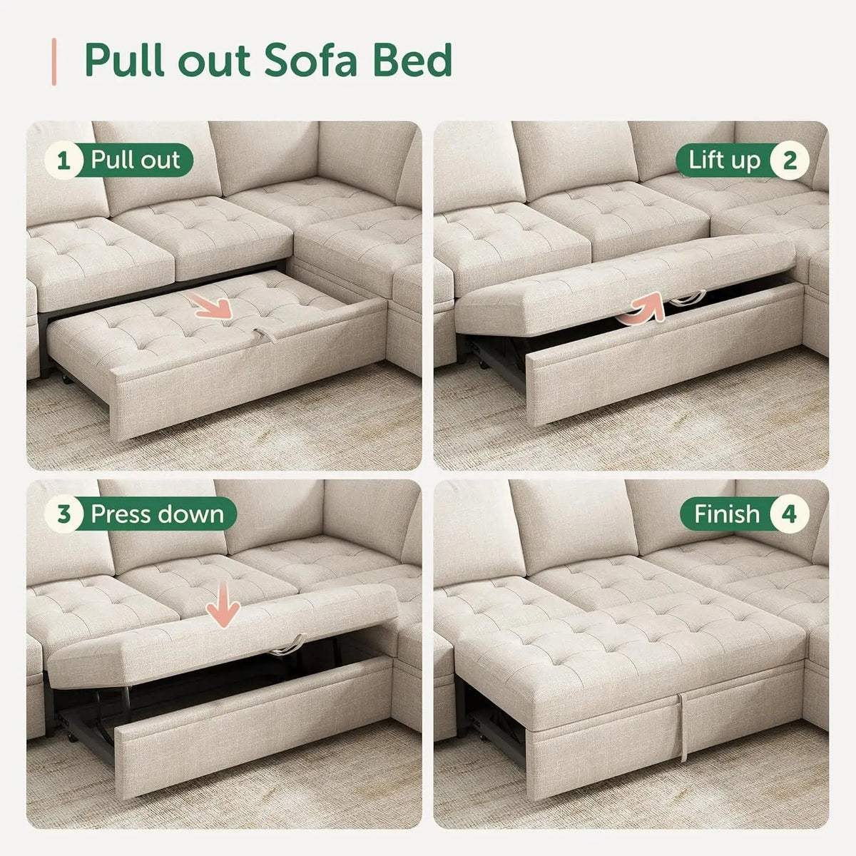 Beige Modular Sleeper Sectional Sofa With StorageBin - Get it from Bo