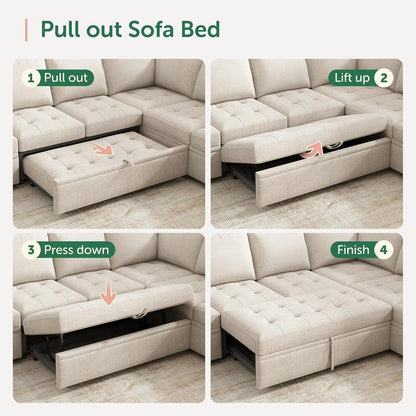 Beige Modular Sleeper Sectional Sofa With StorageBin - Get it from Bo