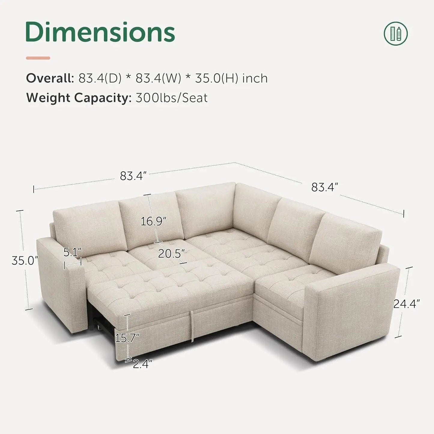 Beige Modular Sleeper Sectional Sofa With StorageBin - Get it from Bo