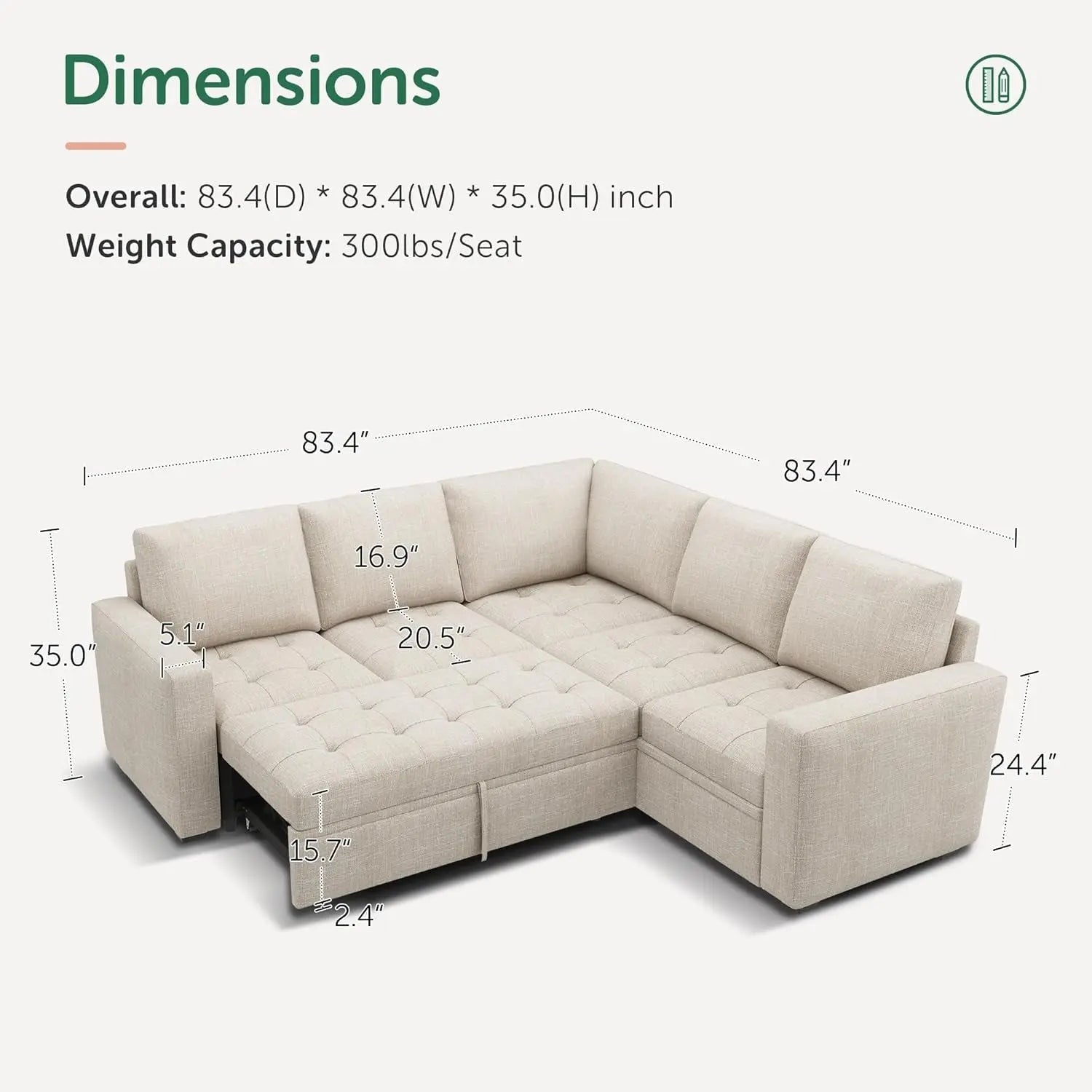 Beige Modular Sleeper Sectional Sofa With StorageBin - Get it from Bo