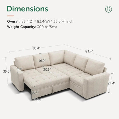 Beige Modular Sleeper Sectional Sofa With StorageBin - Get it from Bo