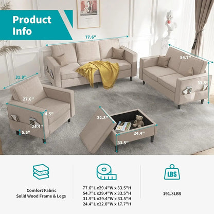 Beige Sectional Sofa Set With Movable Storage Ottoman - Get it from Bo