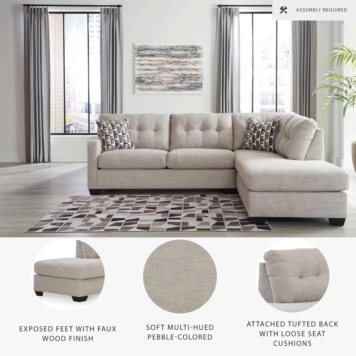 Beige Sleeper Sectional Featuring Chaise Memory Foam - Get it from Bo
