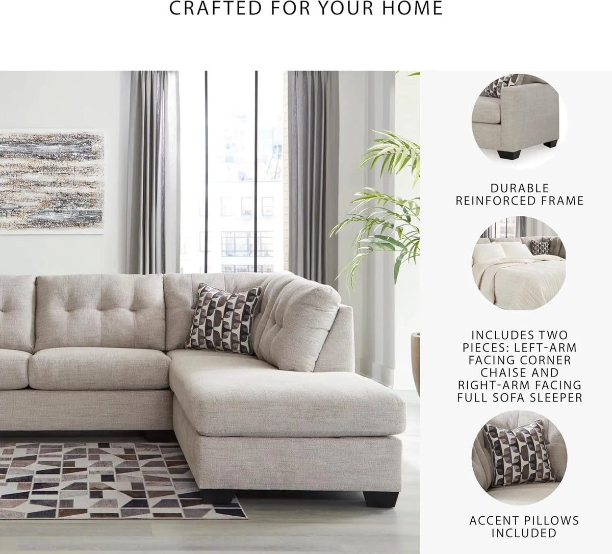 Beige Sleeper Sectional Featuring Chaise Memory Foam - Get it from Bo