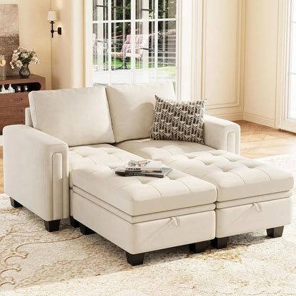 Beige Velvet Modular Sectional Sofa With Storage Sleeper - Get it from Bo