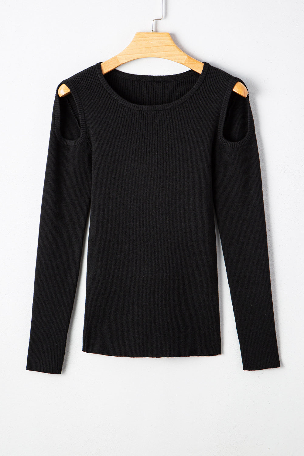 Amaya Ribbed Knit Cold Shoulder Sweater Threaded Pear