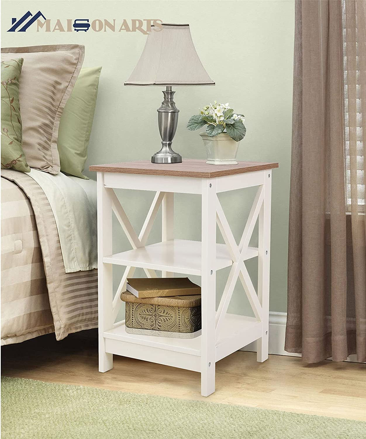 Rustic Ivory Nightstands Set of 2 with Storage ShipItFurniture