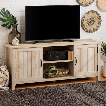 Buren 58 Inch White Oak Grooved Door TV Stand 65 Inch TV