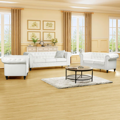 Emery Chesterfield 3 Piece Sectional Sofa Set Off White ShipItFurniture